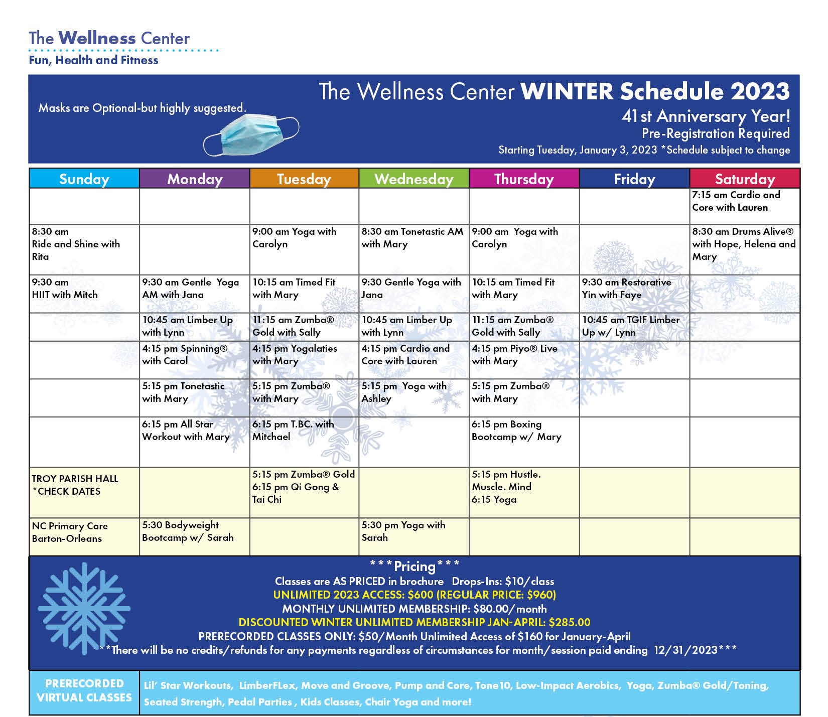 Winter wellness schedule